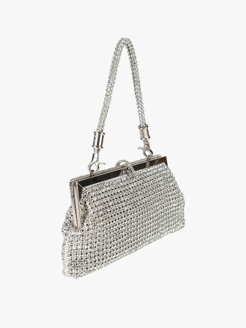 Pochette donna brillante con strass - argento