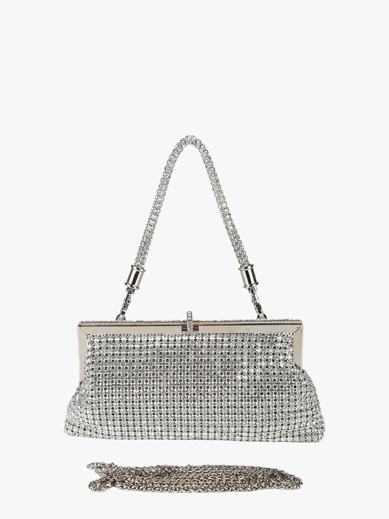Pochette donna brillante con strass - argento