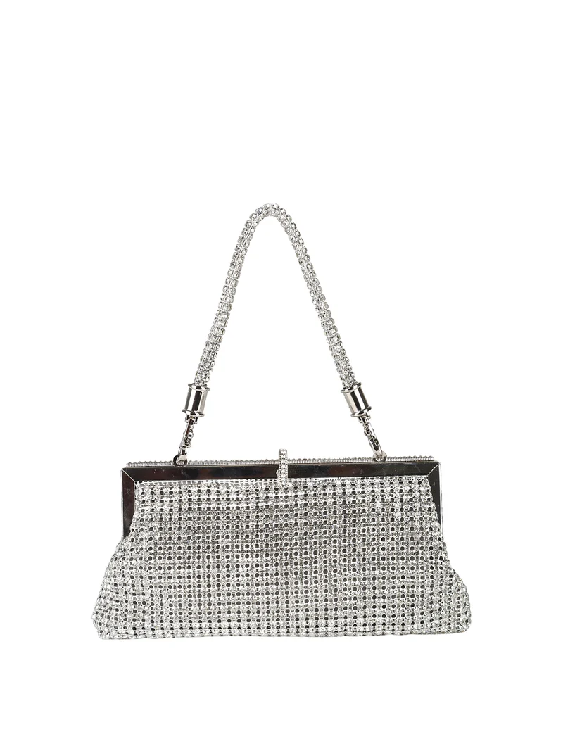 Pochette donna brillante con strass - argento