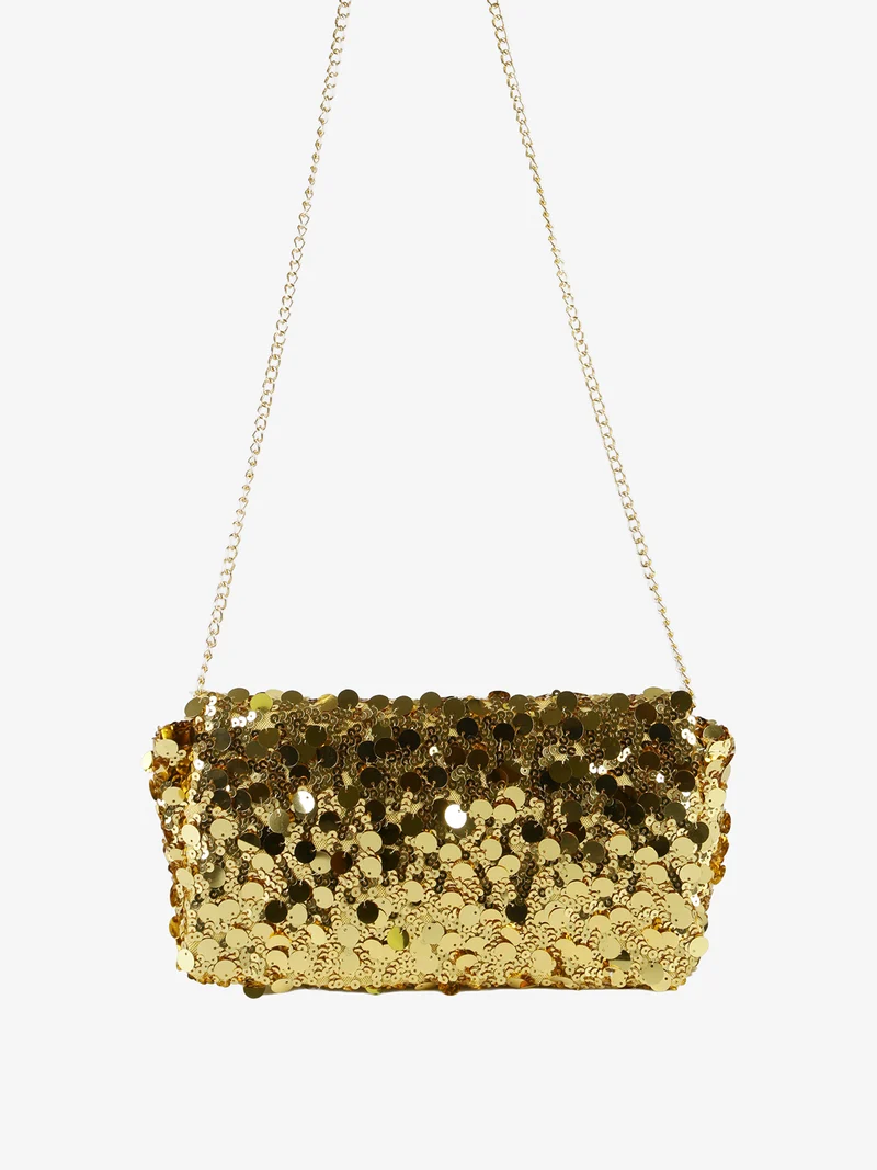 Pochette donna con paillettes e manico a catena - oro
