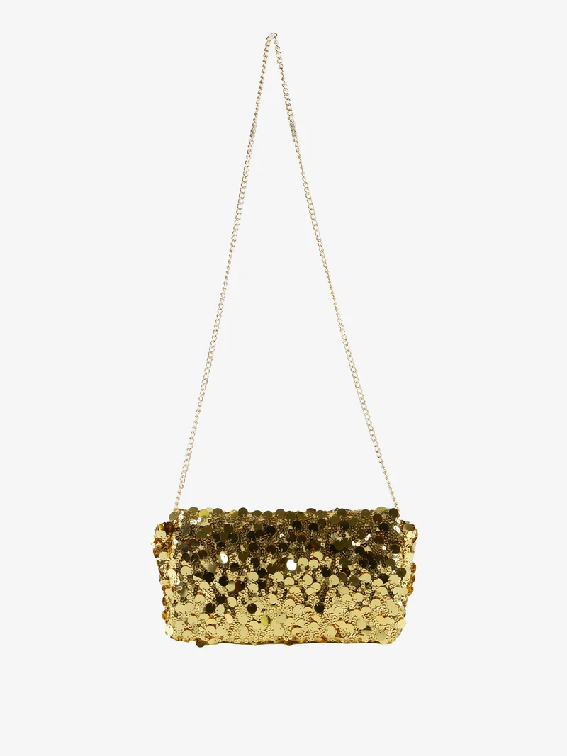 Pochette donna con paillettes e manico a catena - oro