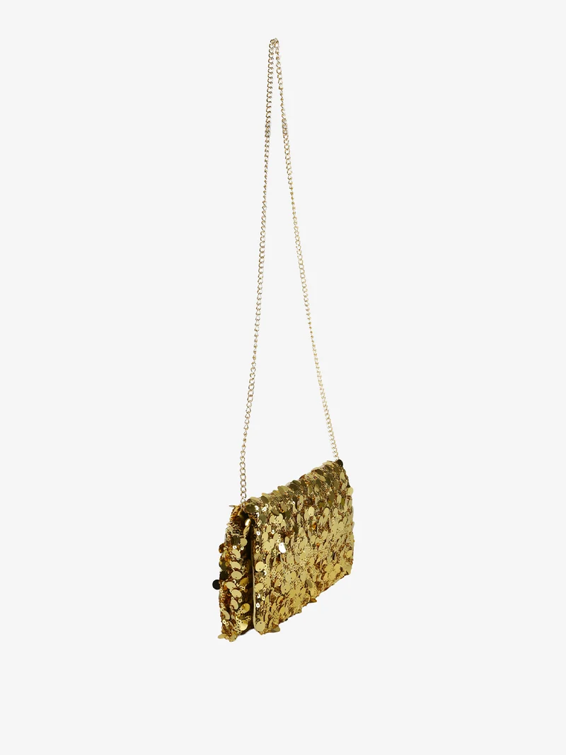 Pochette donna con paillettes e manico a catena - oro