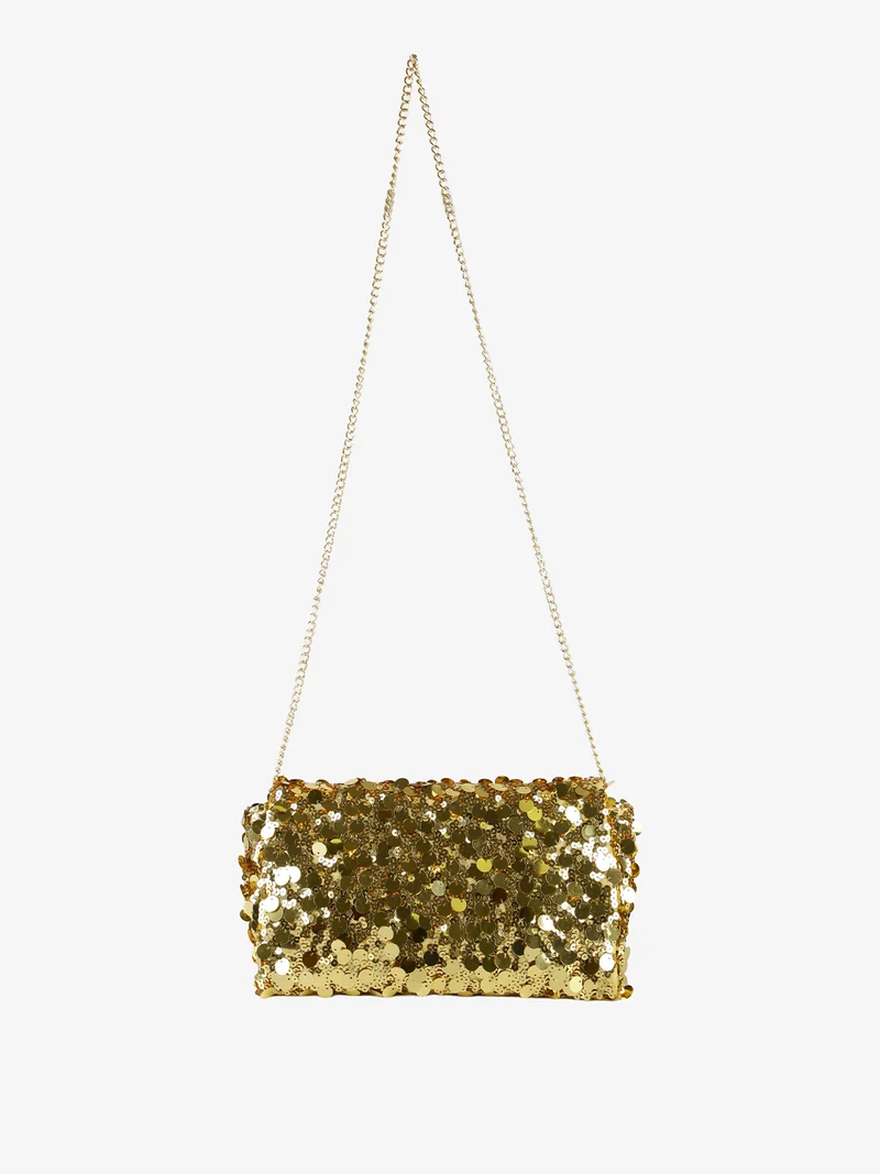 Pochette donna con paillettes e manico a catena - oro