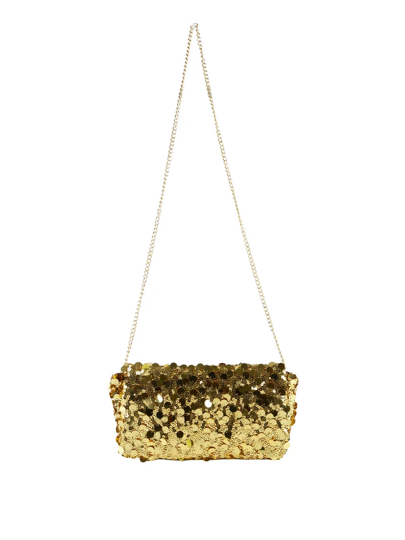 Pochette donna con paillettes e manico a catena - oro