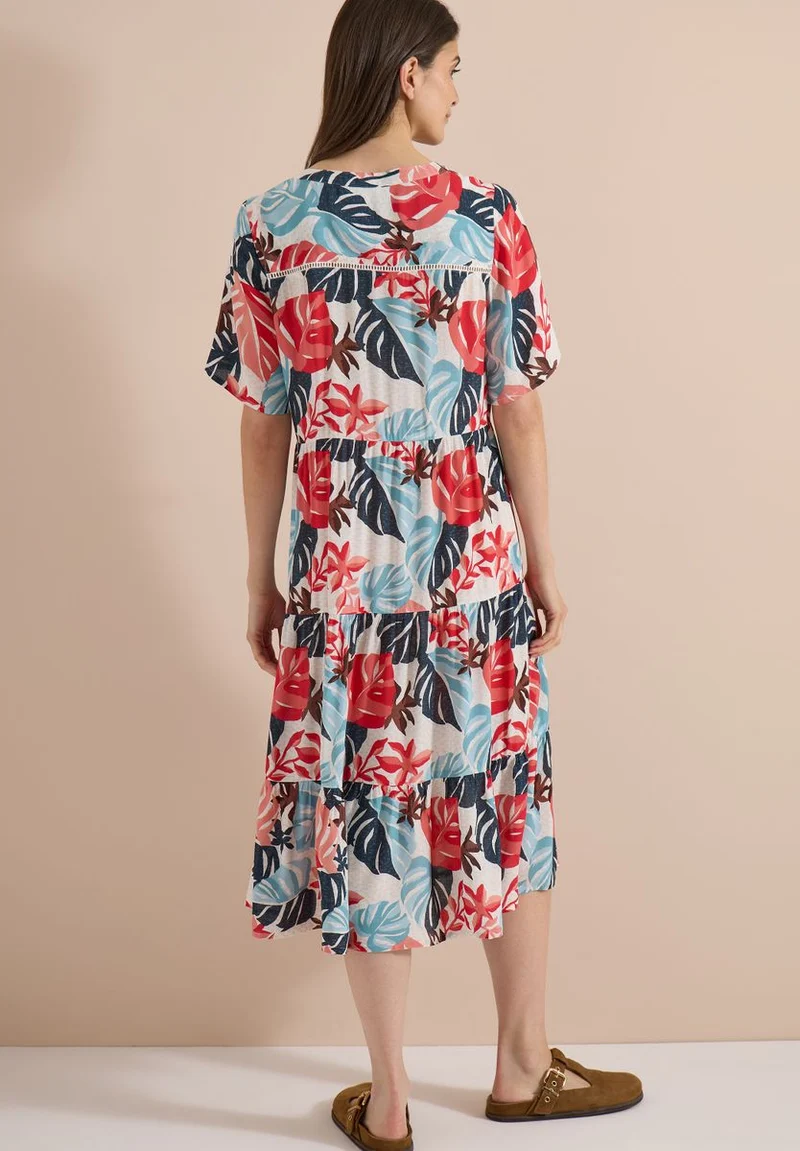 Midikleid mit Split Neck und Print