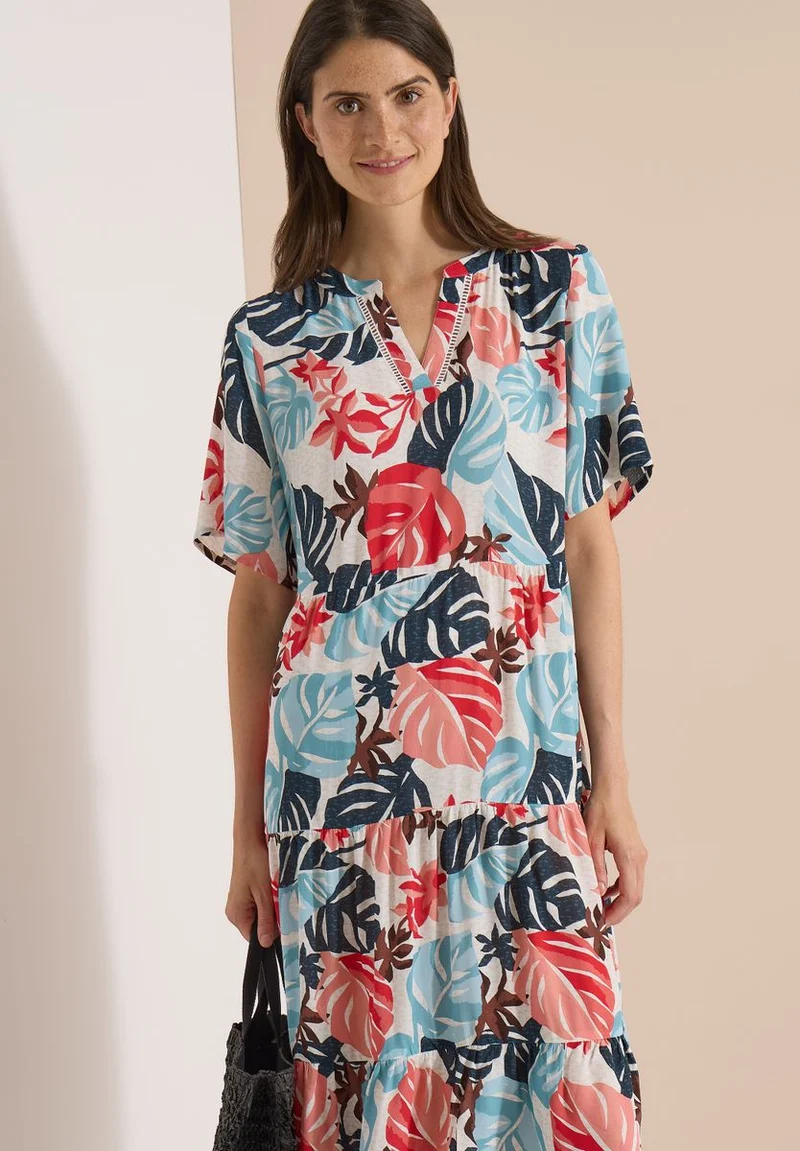 Midikleid mit Split Neck und Print