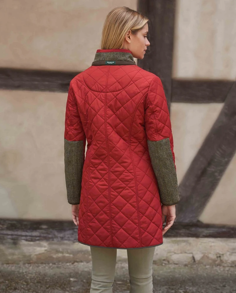 Steppmantel "Gabby" mit Tweed Besatz in red dahlia