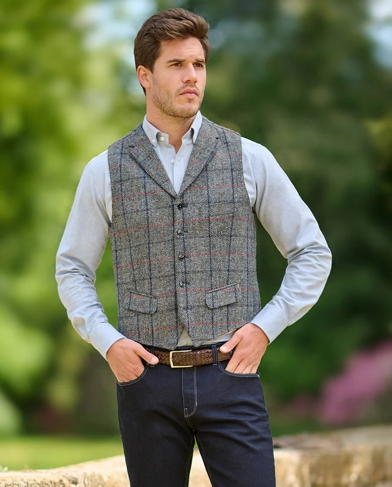 Harris Tweed Weste "Wales" in anthra check