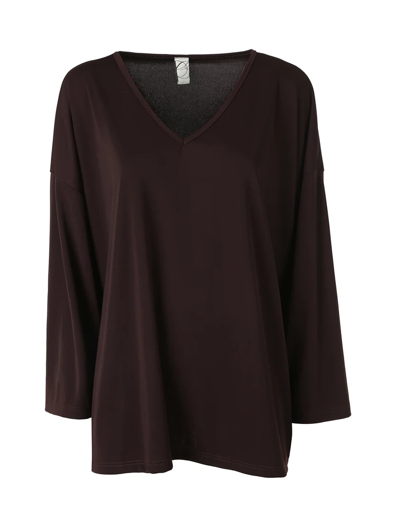 Blusa donna a maniche lunghe con scollo a V - moro