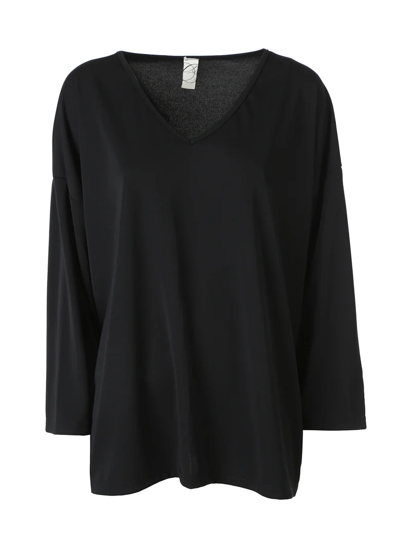Blusa donna a maniche lunghe con scollo a V - nero