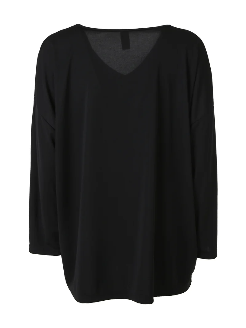 Blusa donna a maniche lunghe con scollo a V - nero
