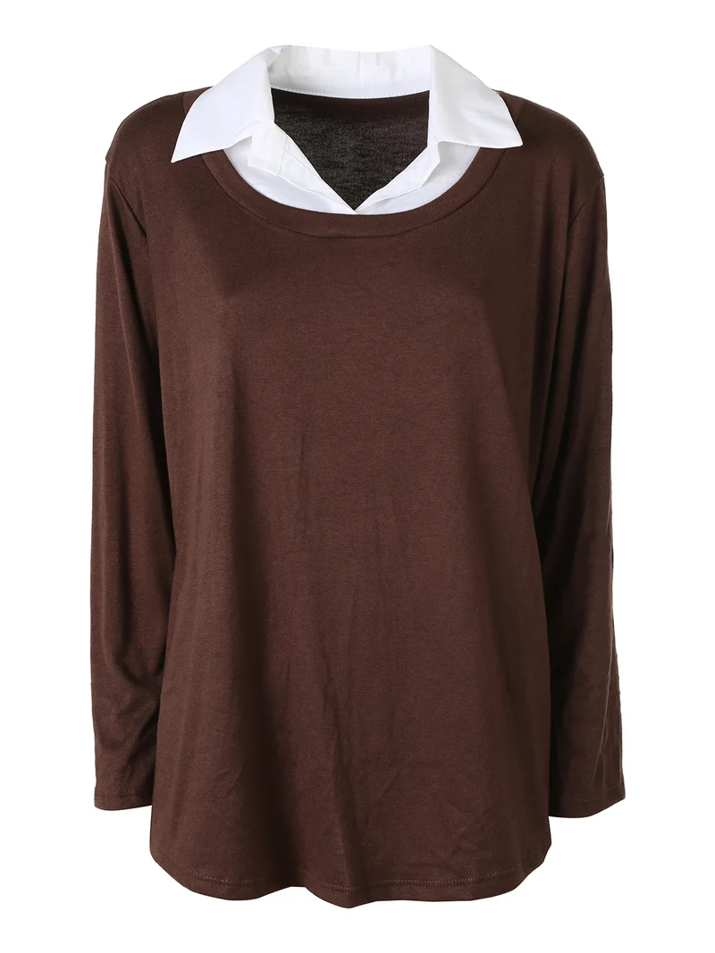 Maglia donna con dettaglio camicia - marrone