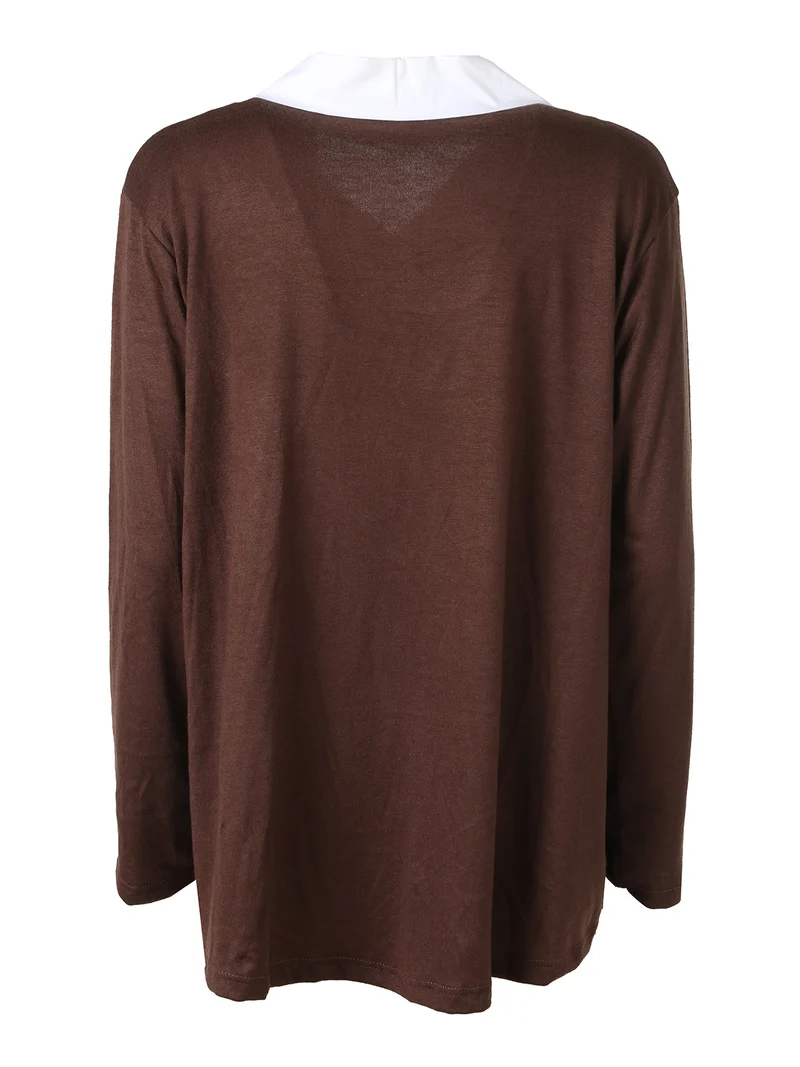 Maglia donna con dettaglio camicia - marrone