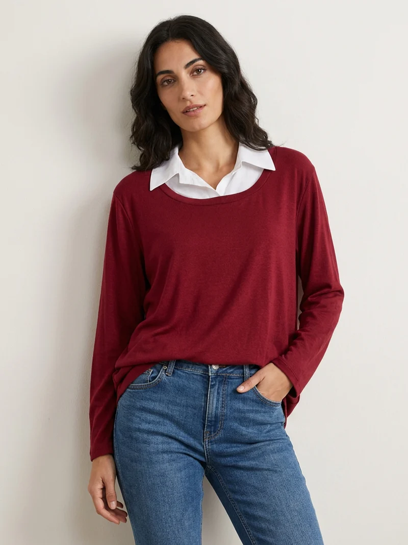 Maglia donna con dettaglio camicia - rosso