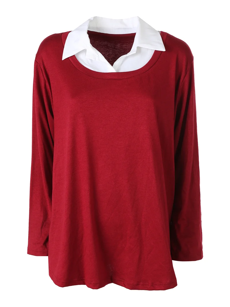 Maglia donna con dettaglio camicia - rosso