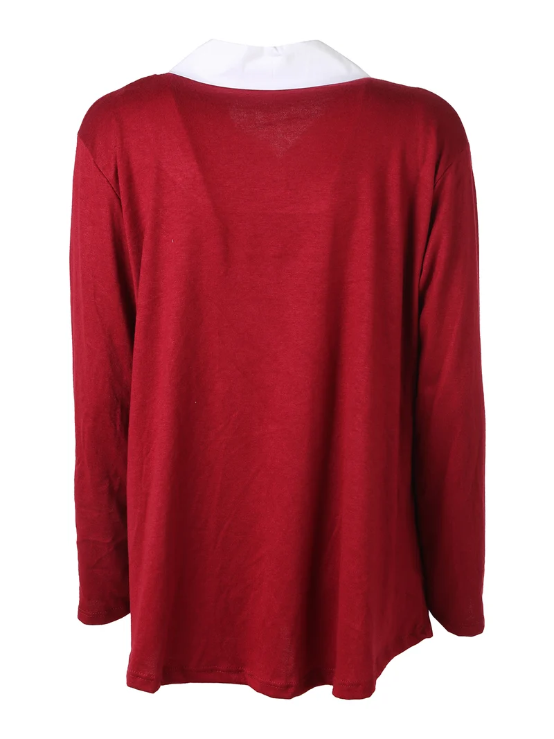 Maglia donna con dettaglio camicia - rosso