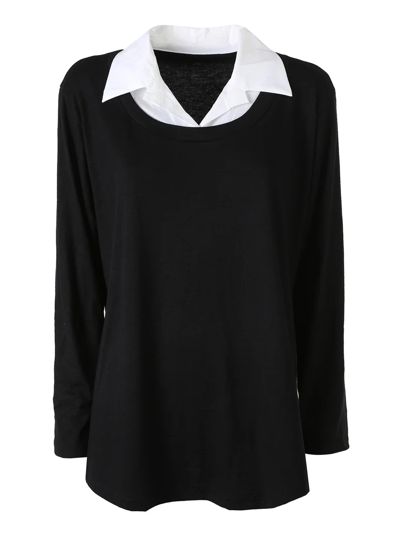 Maglia donna con dettaglio camicia - nero