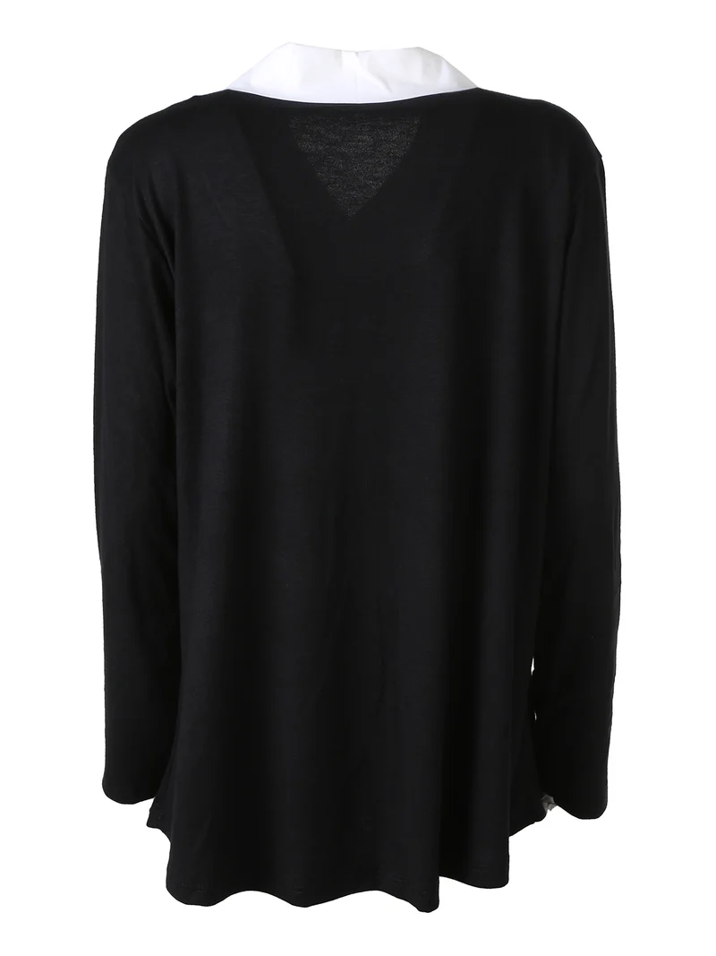Maglia donna con dettaglio camicia - nero