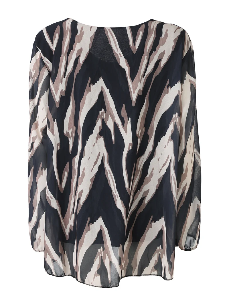 Blusa donna a maniche lunghe con scollo tondo e stampe astratte - nero