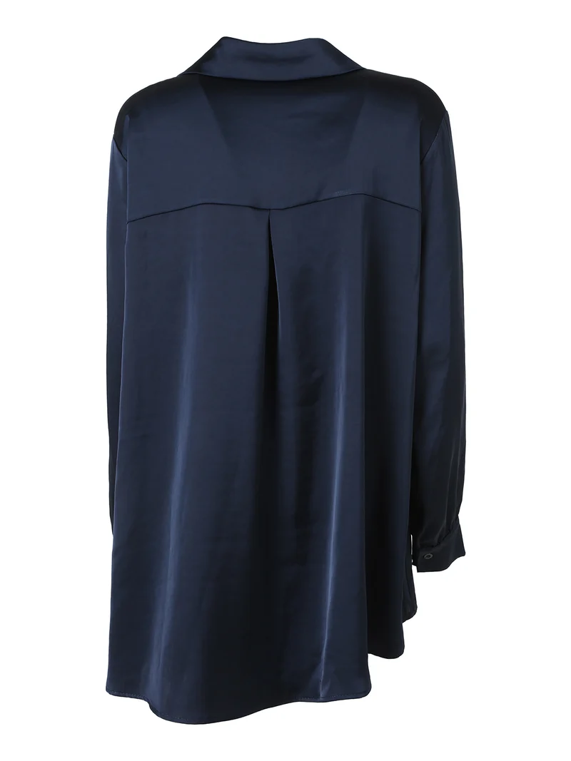 Camicia donna a maniche lunghe effetto raso linea curvy - blu scuro