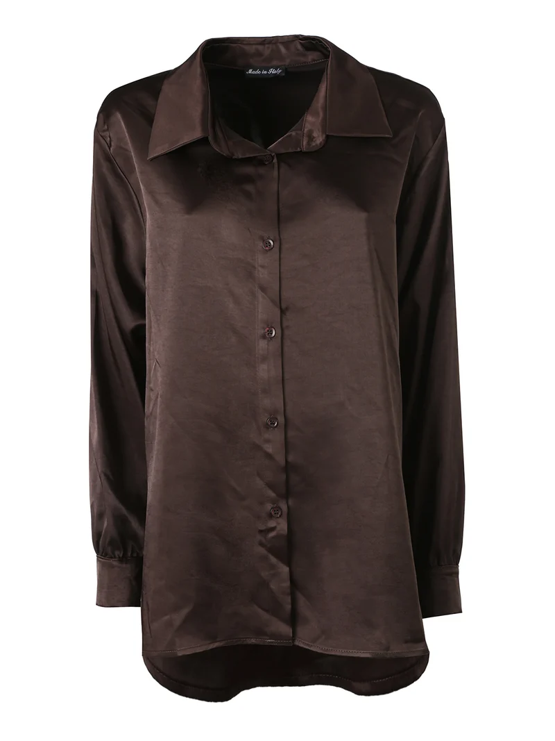 Camicia donna a maniche lunghe effetto raso linea curvy - moro