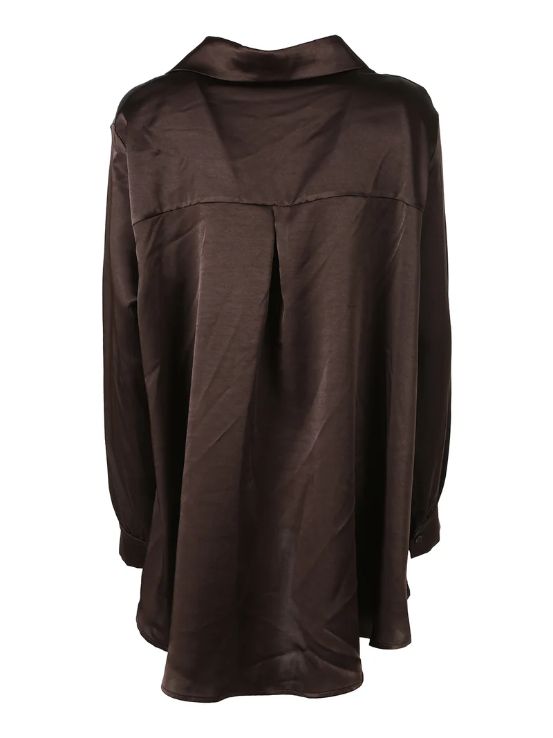 Camicia donna a maniche lunghe effetto raso linea curvy - moro