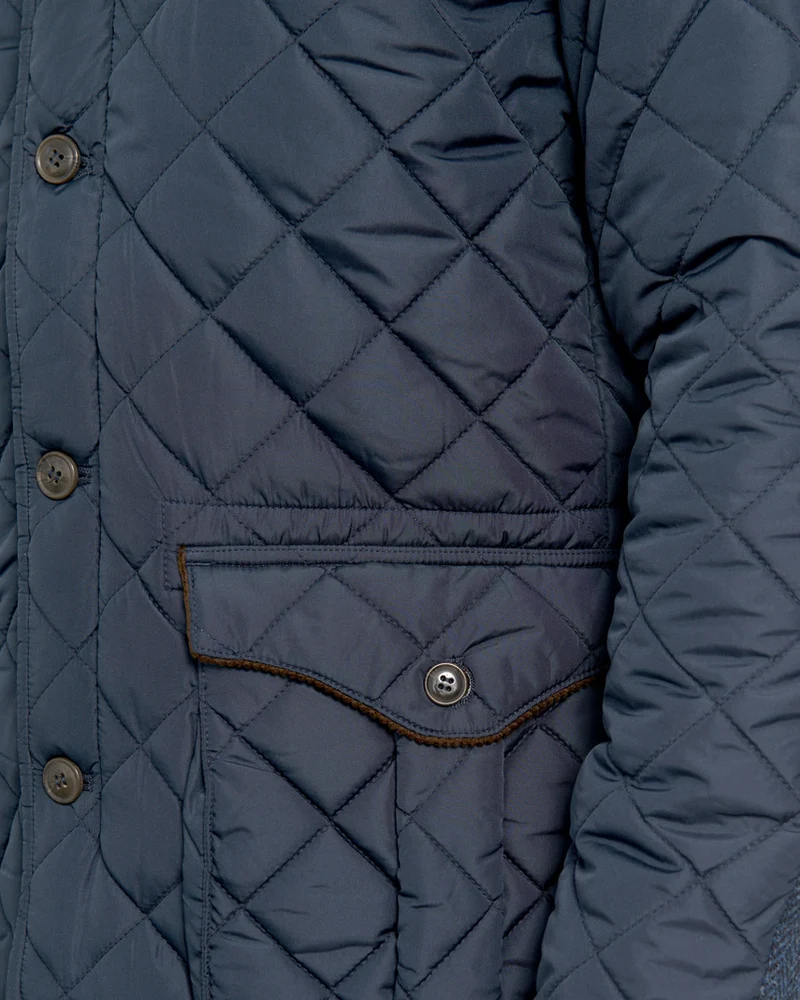 Herren Steppjacke "Boston" in navy mit Harris Tweed Applikationen