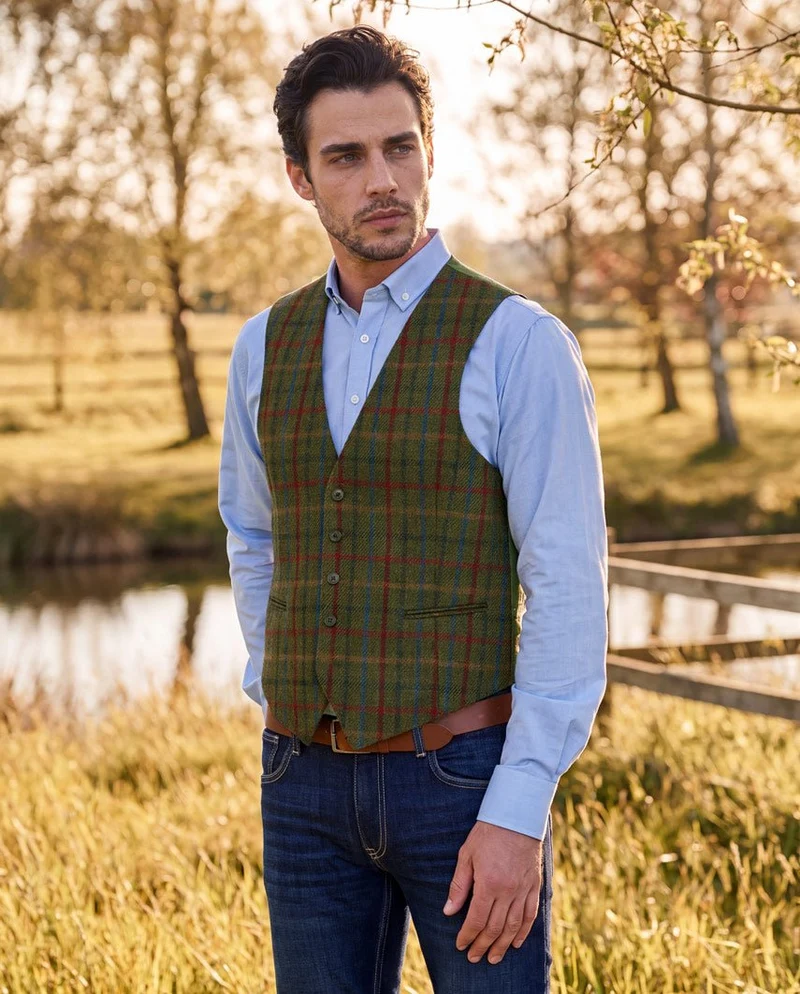 Harris Tweed Weste "Tailor" in red-blue Check
