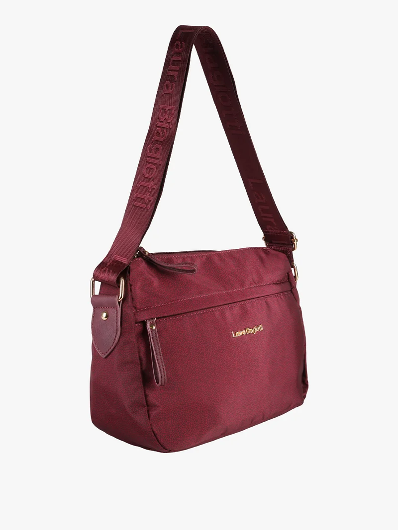 Borsa donna a tracolla in tessuto nylon con stampa texture - bordeaux
