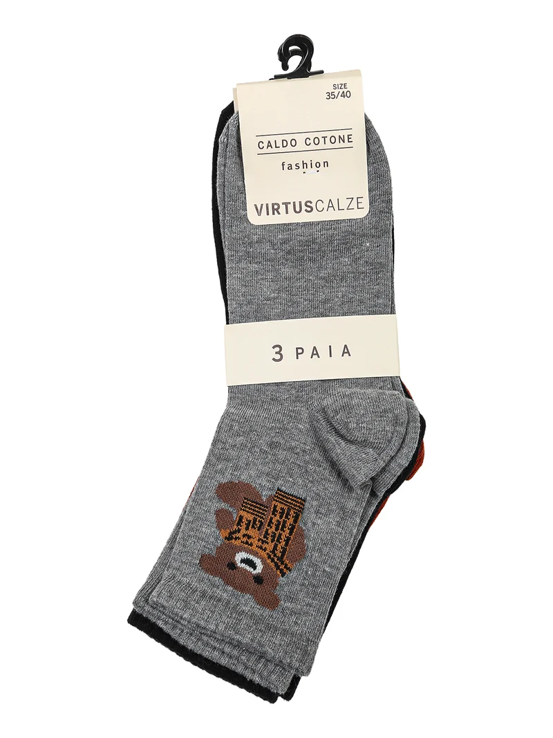 Calze tennis da donna in caldo cotone con stampa orsacchiotto - assortito 03