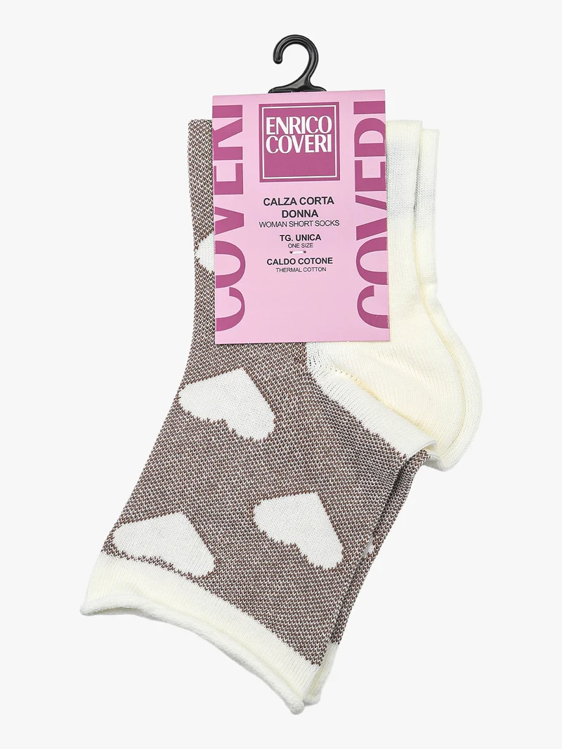 Calze corte da donna in caldo cotone con stampa cuori - bianco
