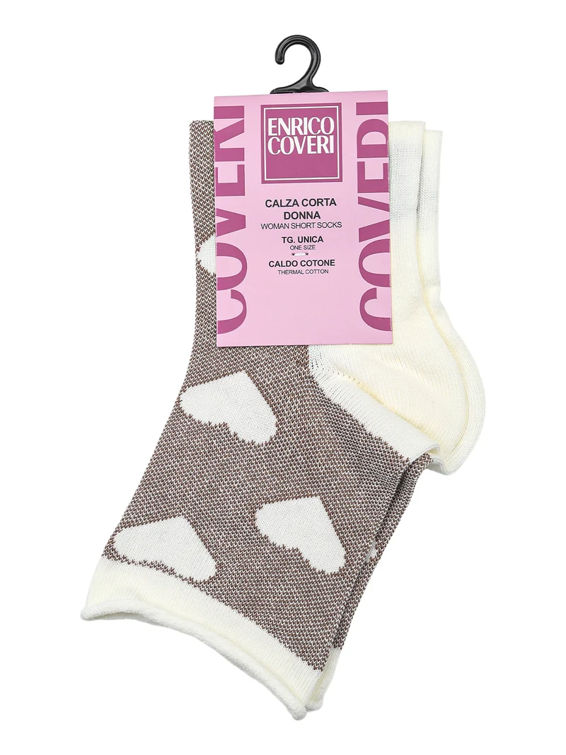 Calze corte da donna in caldo cotone con stampa cuori - bianco