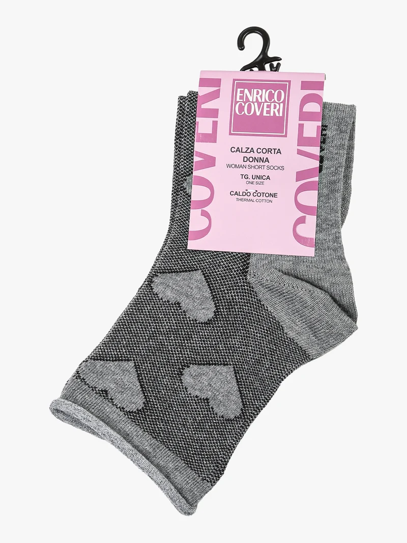 Calze corte da donna in caldo cotone con stampa cuori - grigio