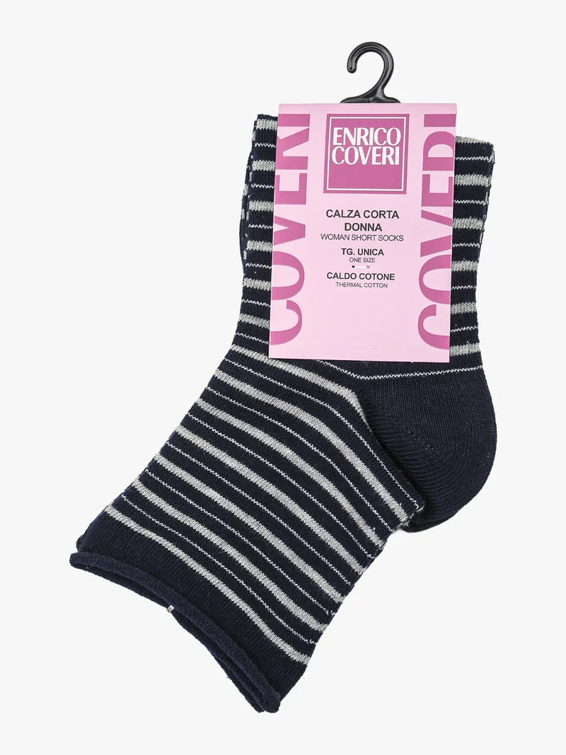 Calze corte da donna in caldo cotone a righe - blu scuro
