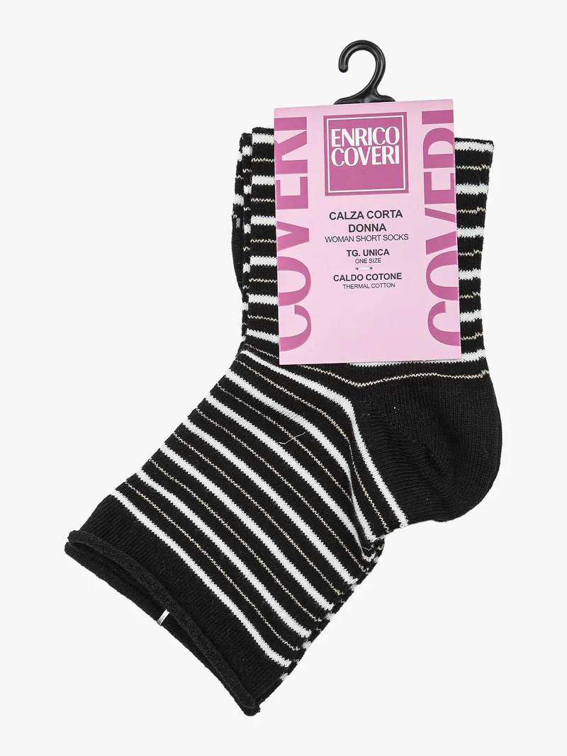 Calze corte da donna in caldo cotone a righe - nero