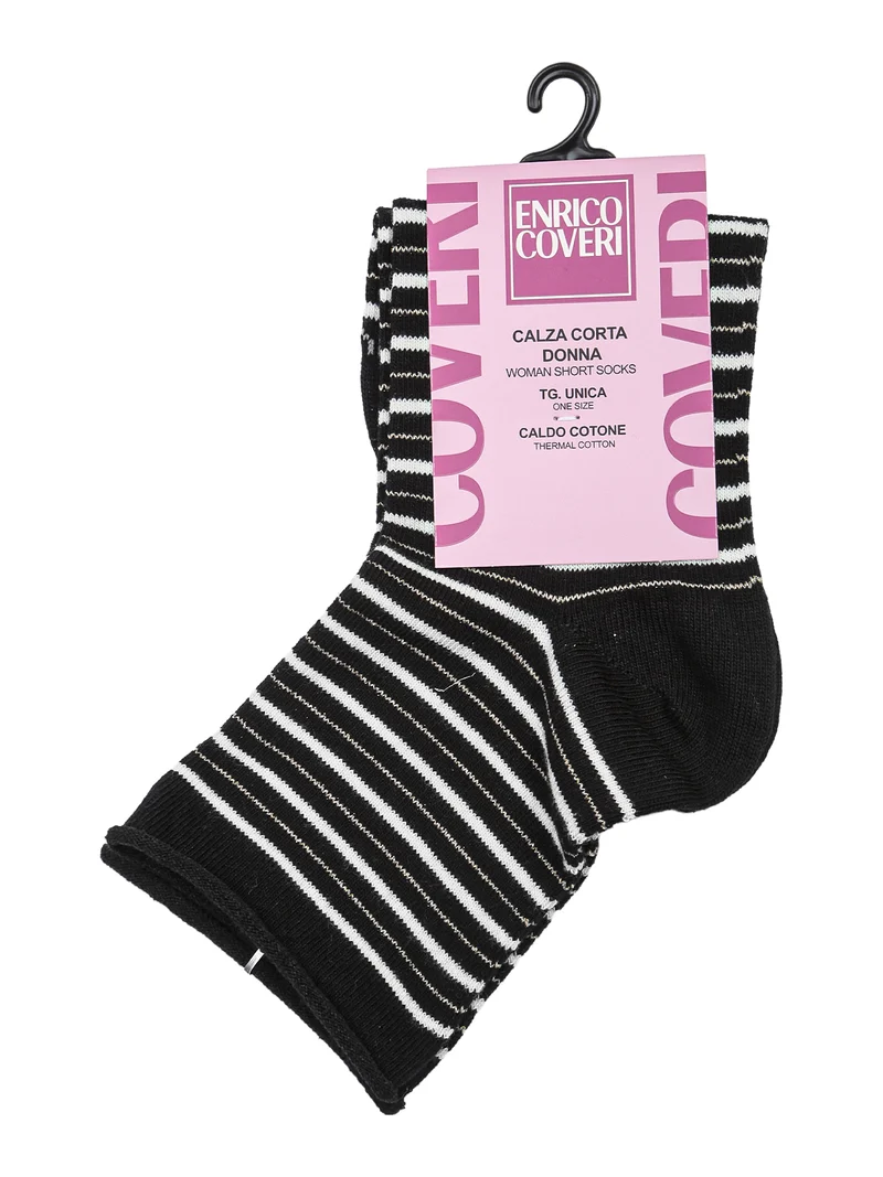 Calze corte da donna in caldo cotone a righe - nero
