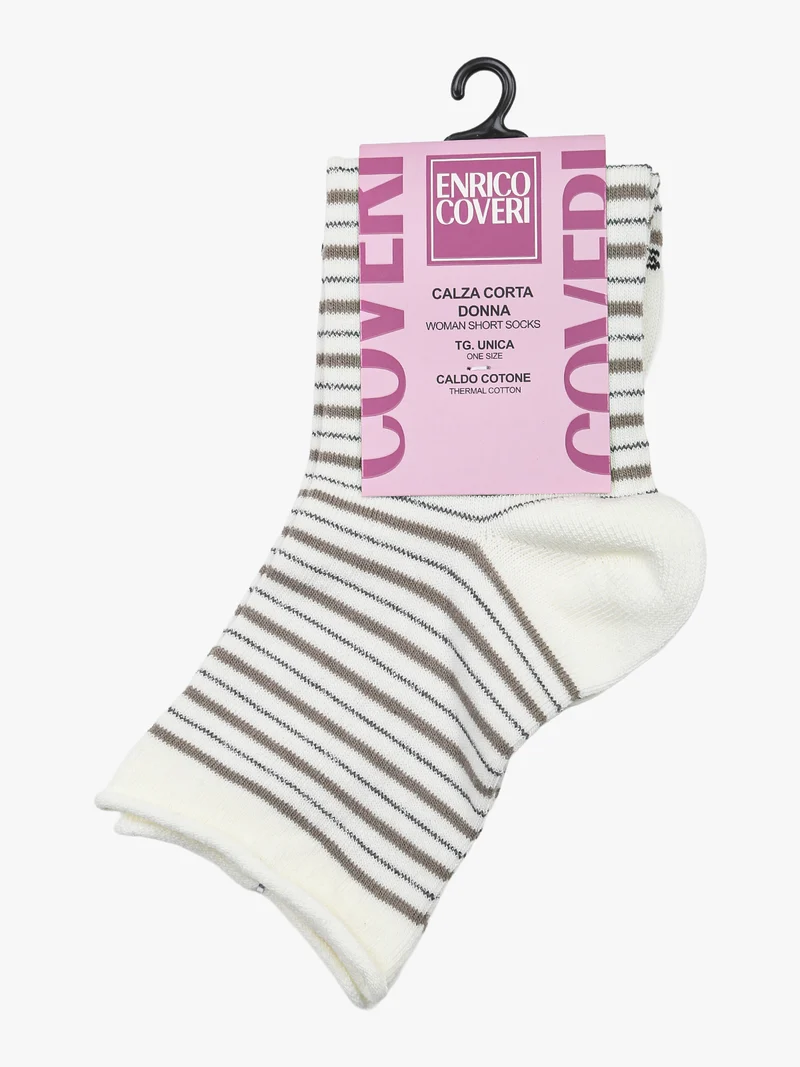 Calze corte da donna in caldo cotone a righe - panna
