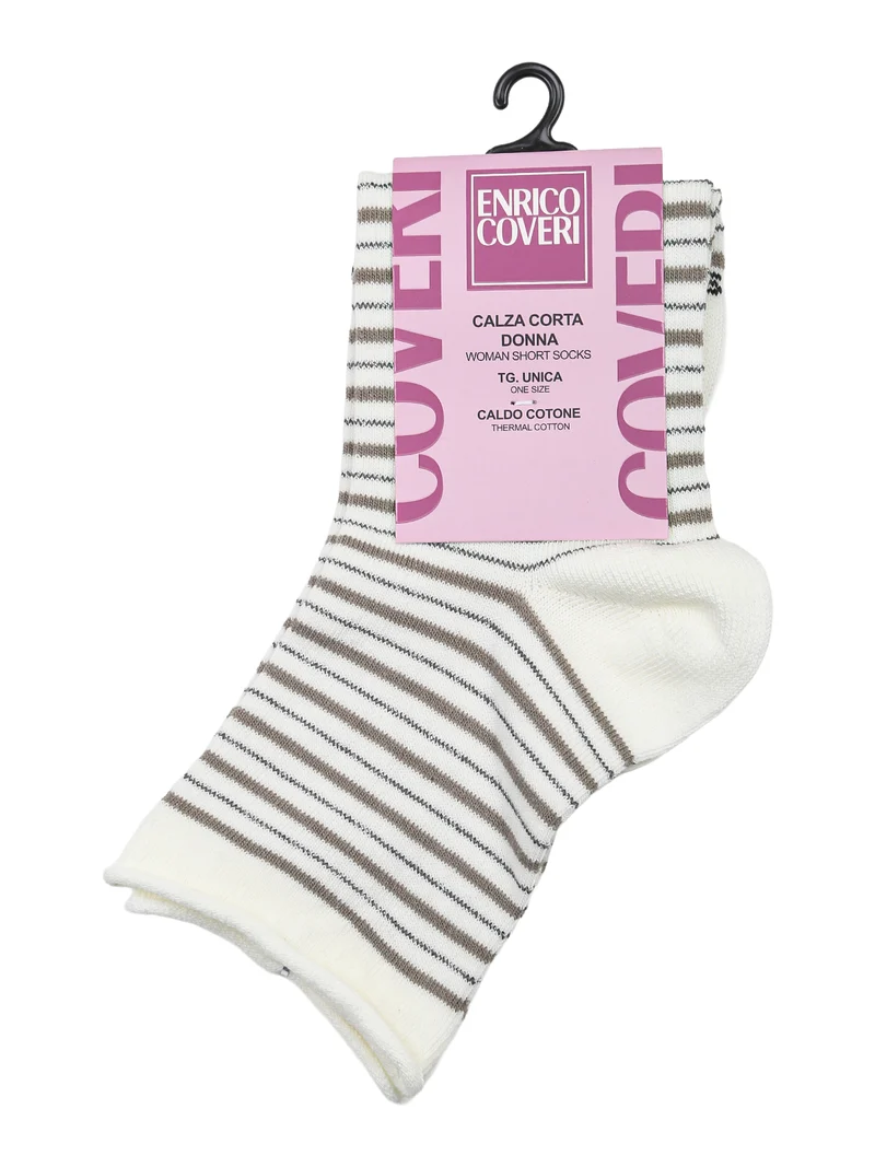 Calze corte da donna in caldo cotone a righe - panna