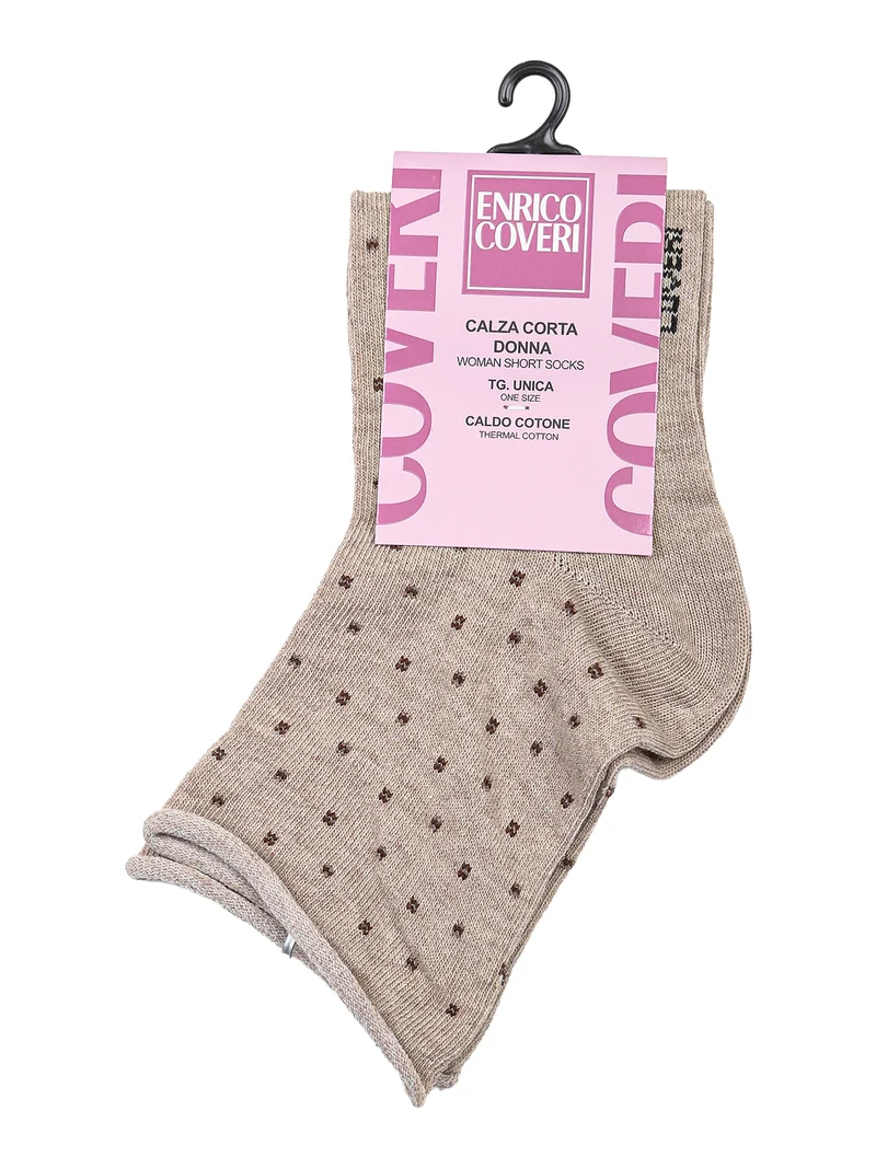 Calze corte da donna in caldo cotone con pois - cammello