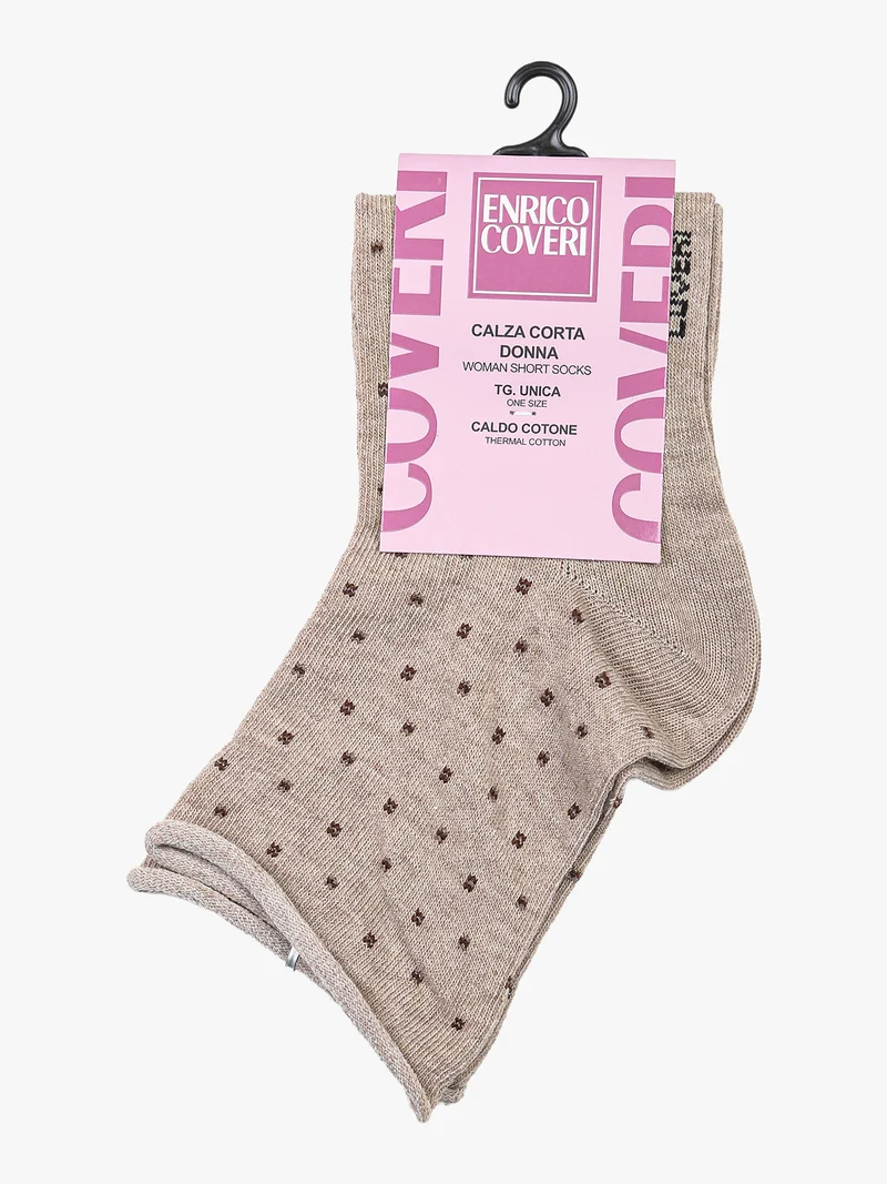 Calze corte da donna in caldo cotone con pois - cammello