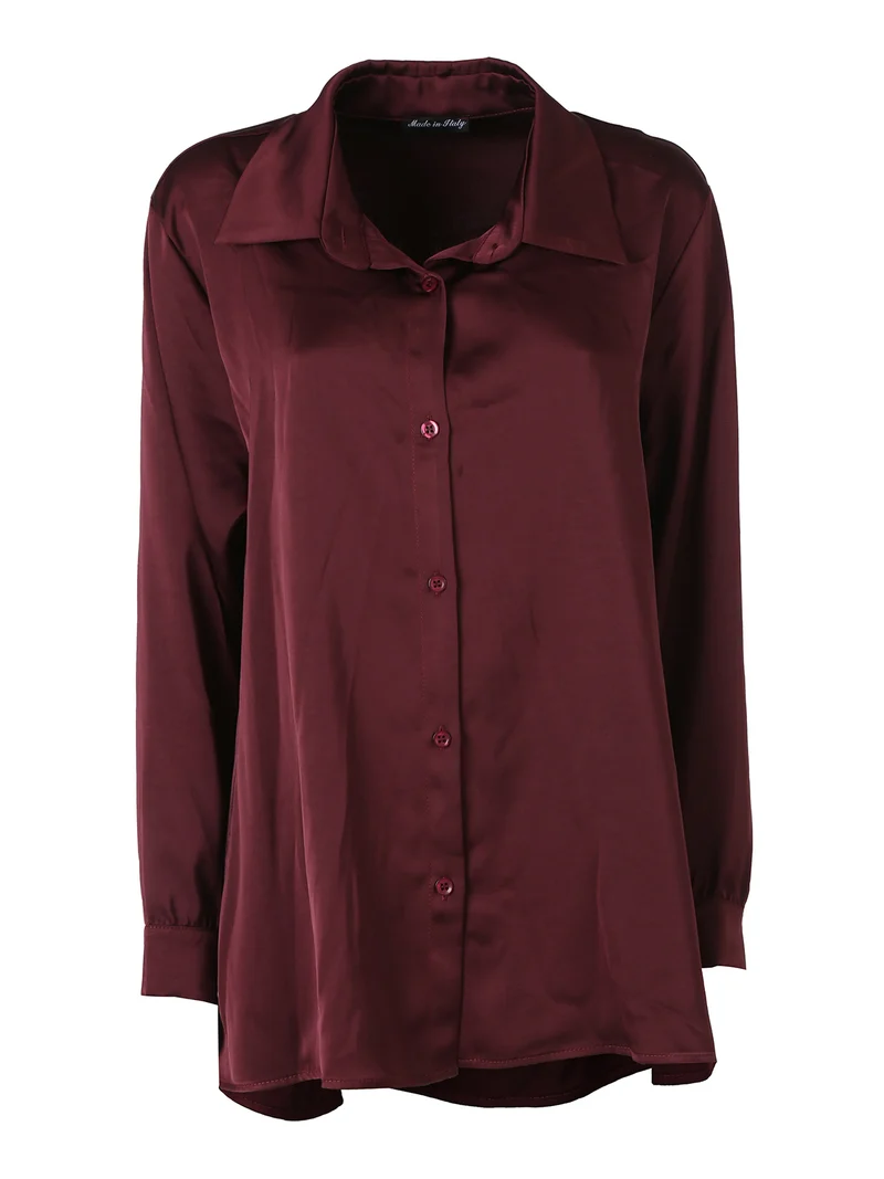 Camicia donna a maniche lunghe effetto raso linea curvy - bordeaux