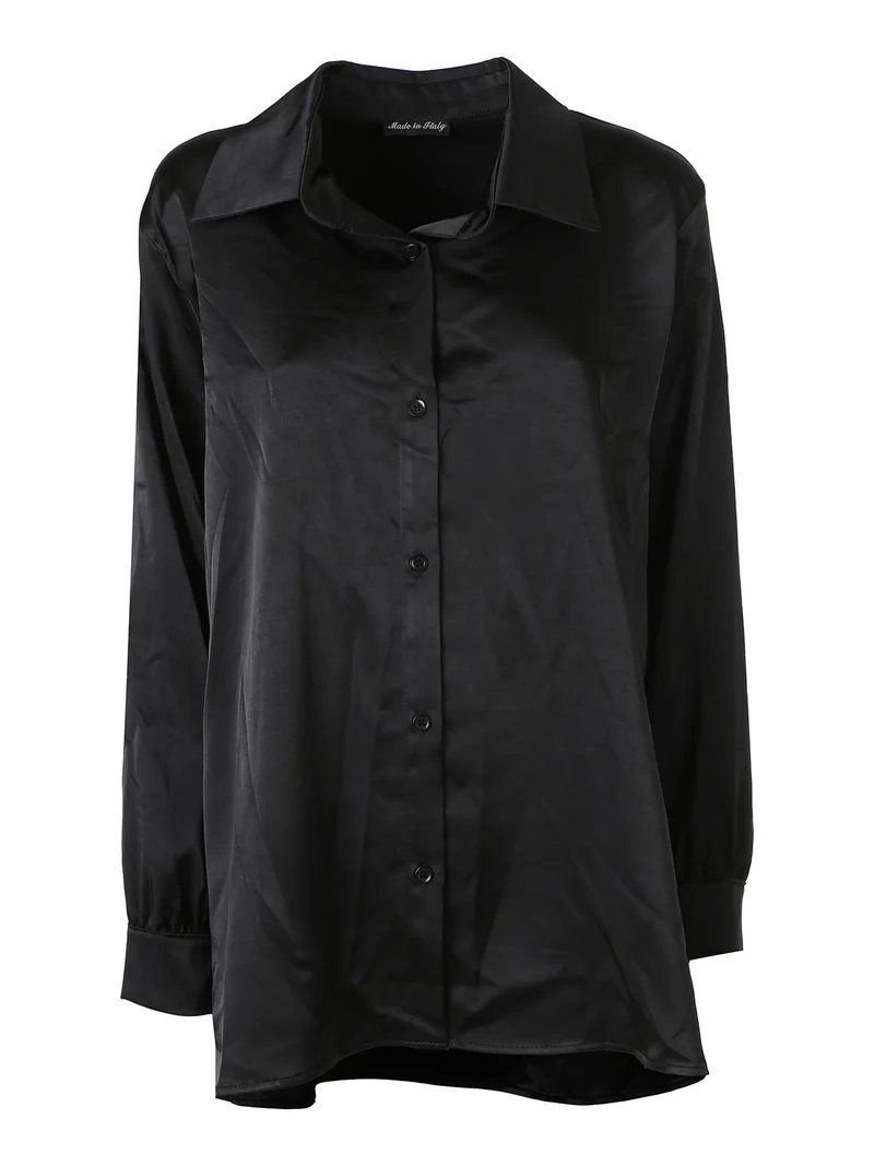 Camicia donna a maniche lunghe effetto raso linea curvy - nero