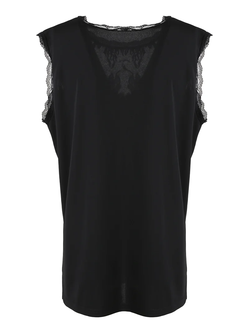 Top donna con dettaglio tulle e paillettes - nero