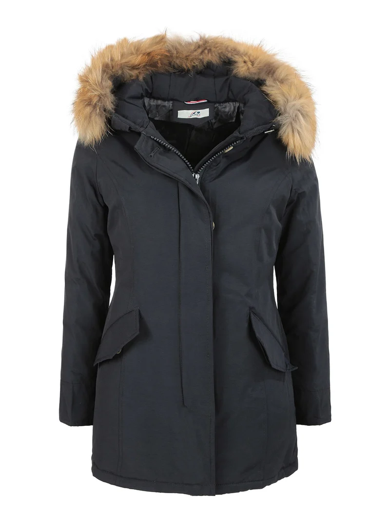 Giubbotto donna con cappuccio peloso removibile - blu scuro
