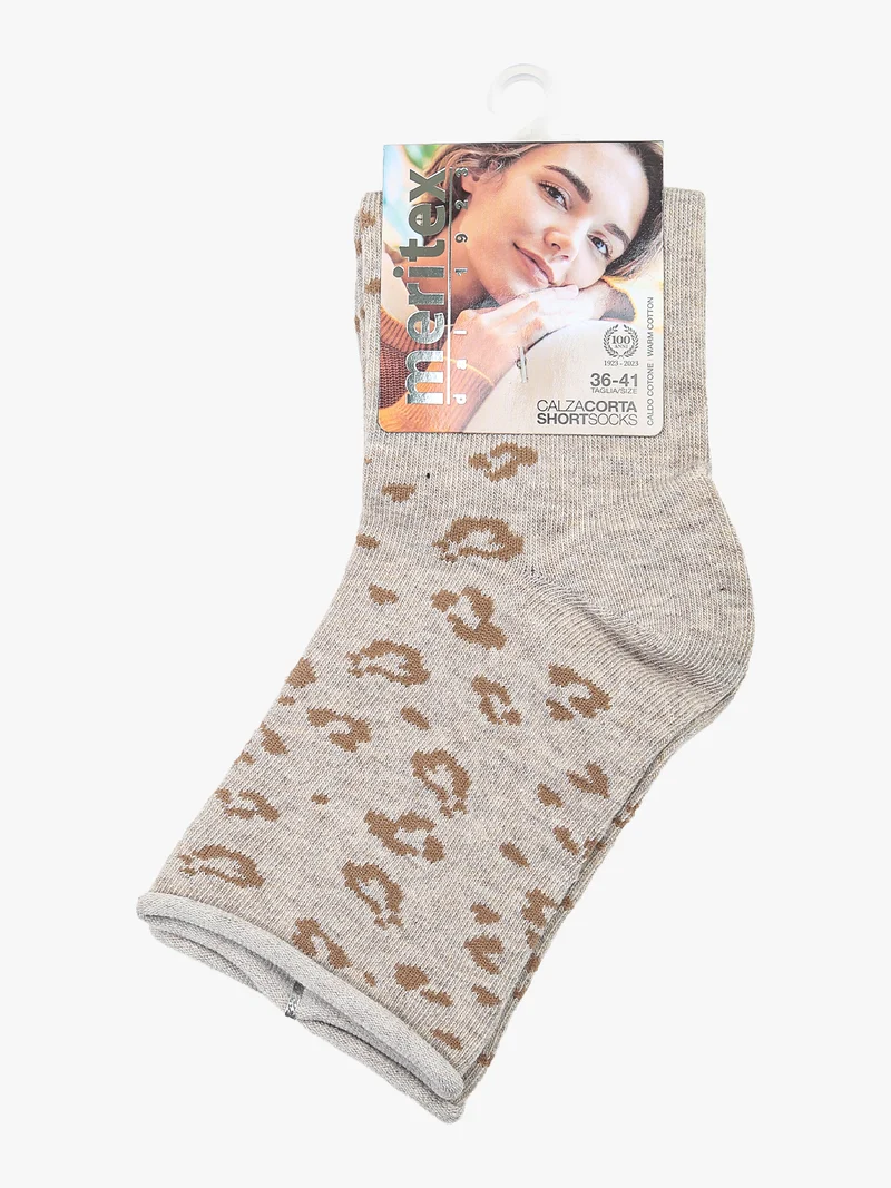Calze corte da donna in caldo cotone con stampa animalier - taupe
