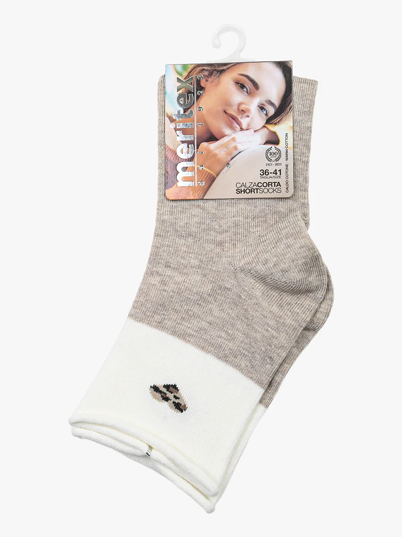 Calze donna in caldo cotone con stampa cuore - beige