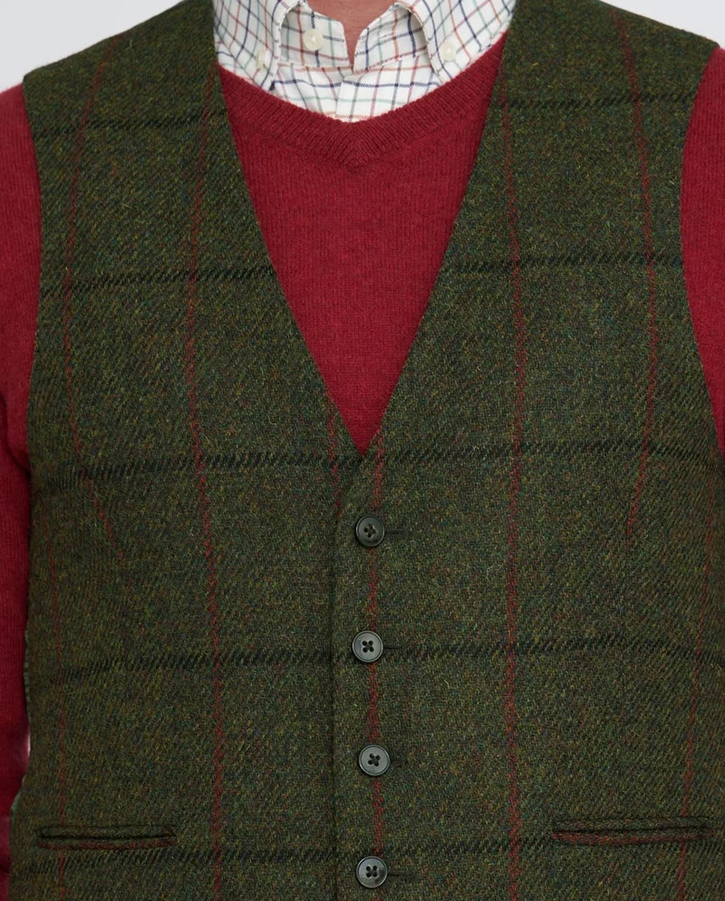 Tailor - Harris Tweed Weste mit Seidenrücken in "Green Overcheck"