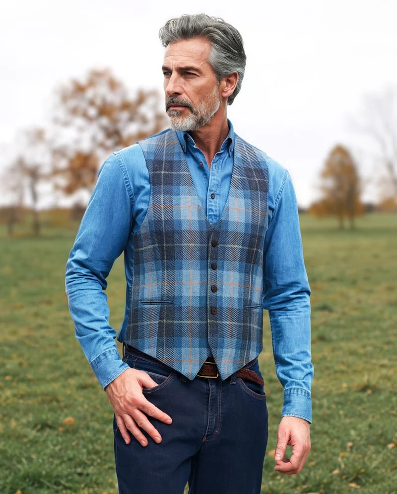Tailor - Harris Tweed Weste in jeans herringbone