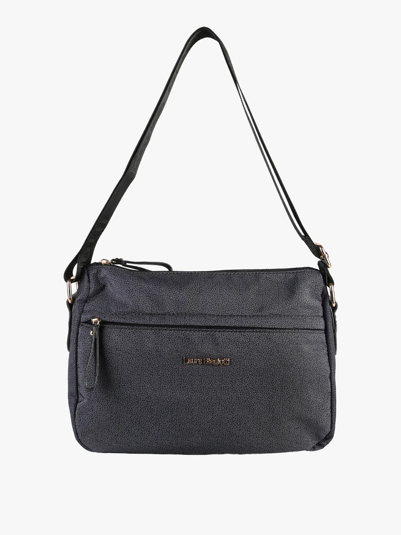 Borsa donna a tracolla in tessuto nylon con stampa texture - nero