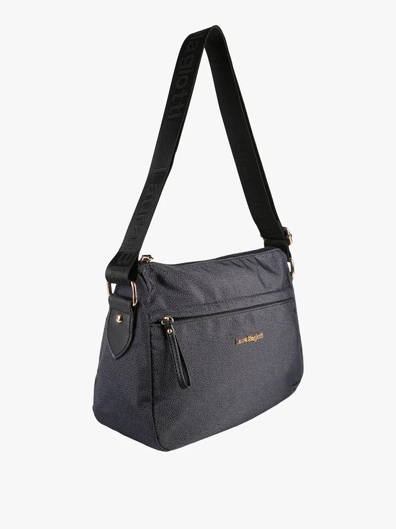 Borsa donna a tracolla in tessuto nylon con stampa texture - nero